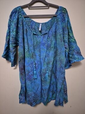 Blue Sky Teal & Aqua Floral Tie-Front Tunic